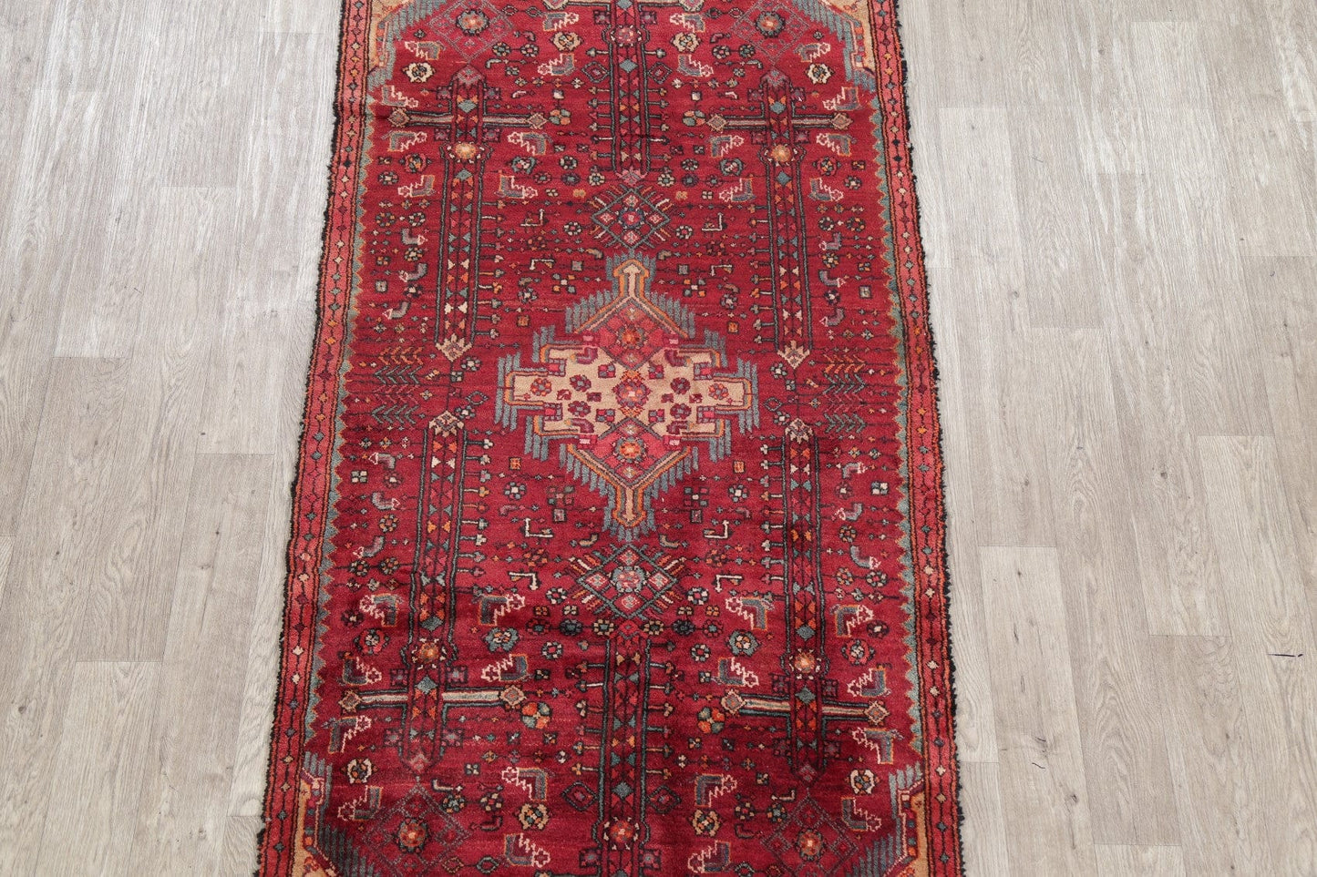 Tribal Red Hamedan Persian Runner Rug 4x8