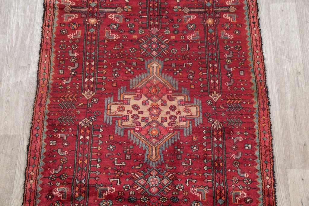 Tribal Red Hamedan Persian Runner Rug 4x8