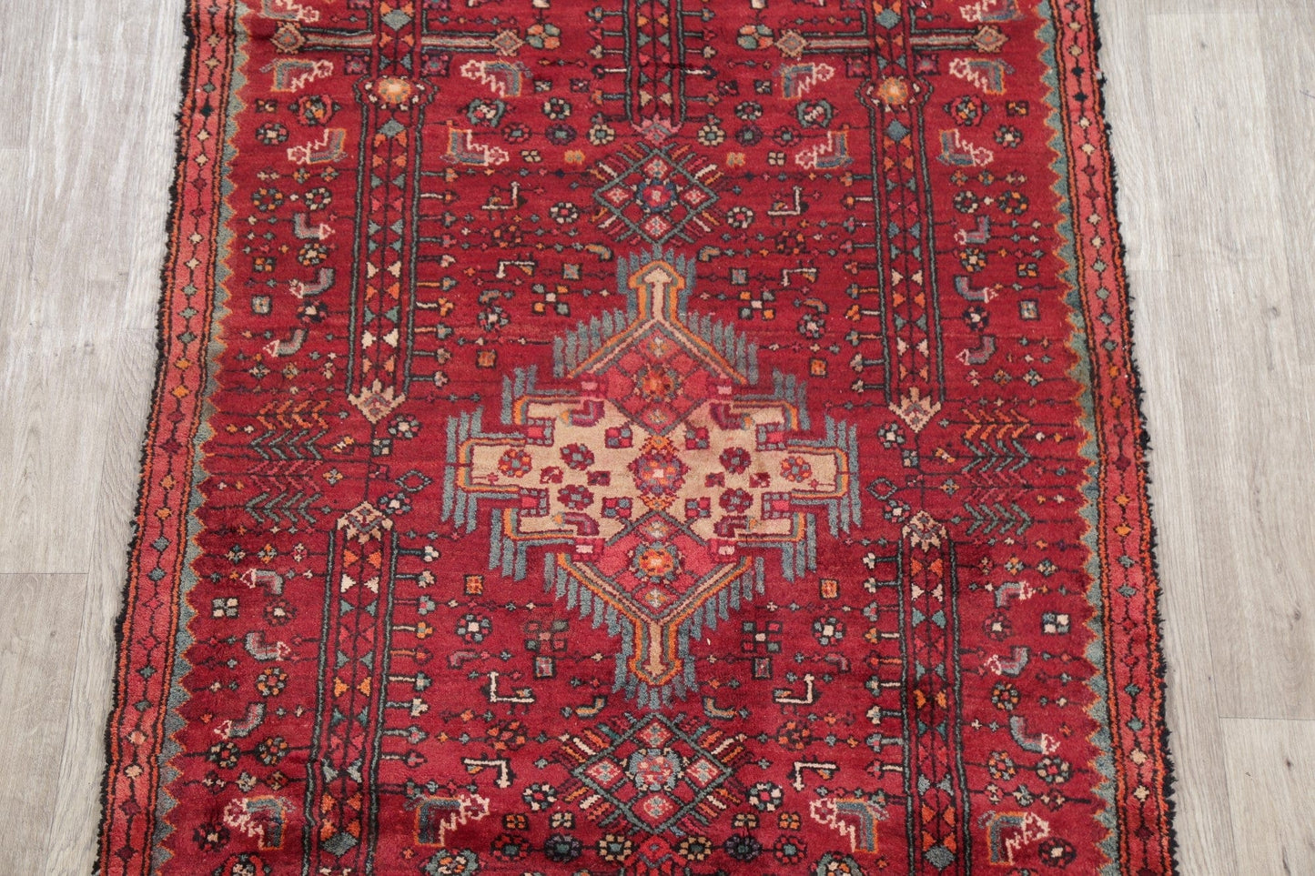 Tribal Red Hamedan Persian Runner Rug 4x8