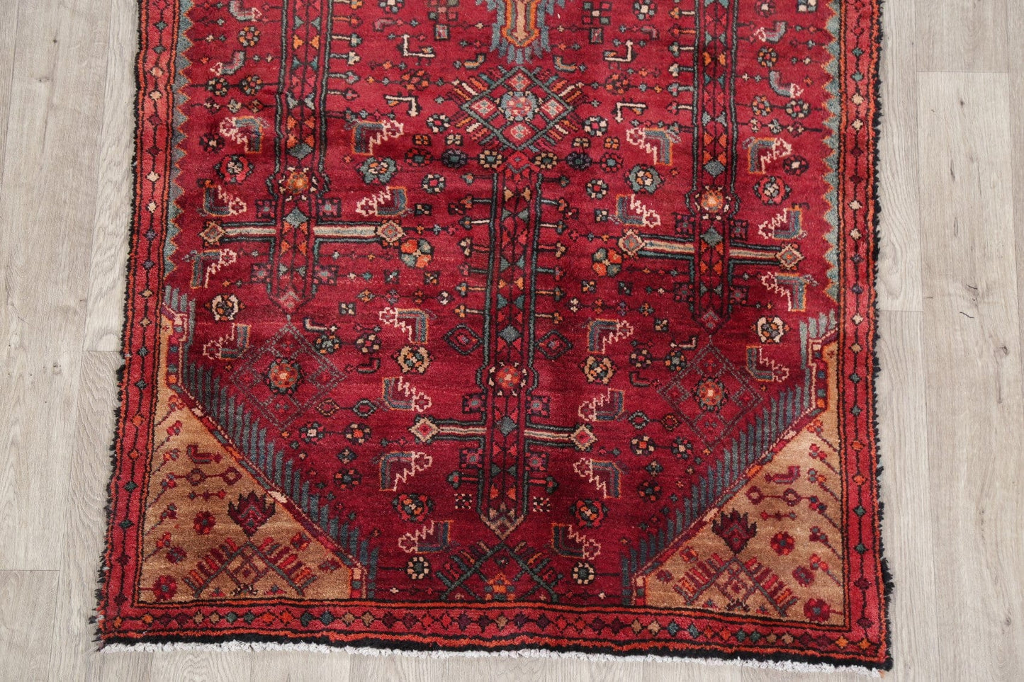 Tribal Red Hamedan Persian Runner Rug 4x8