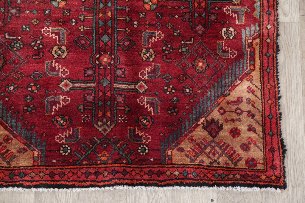 Tribal Red Hamedan Persian Runner Rug 4x8