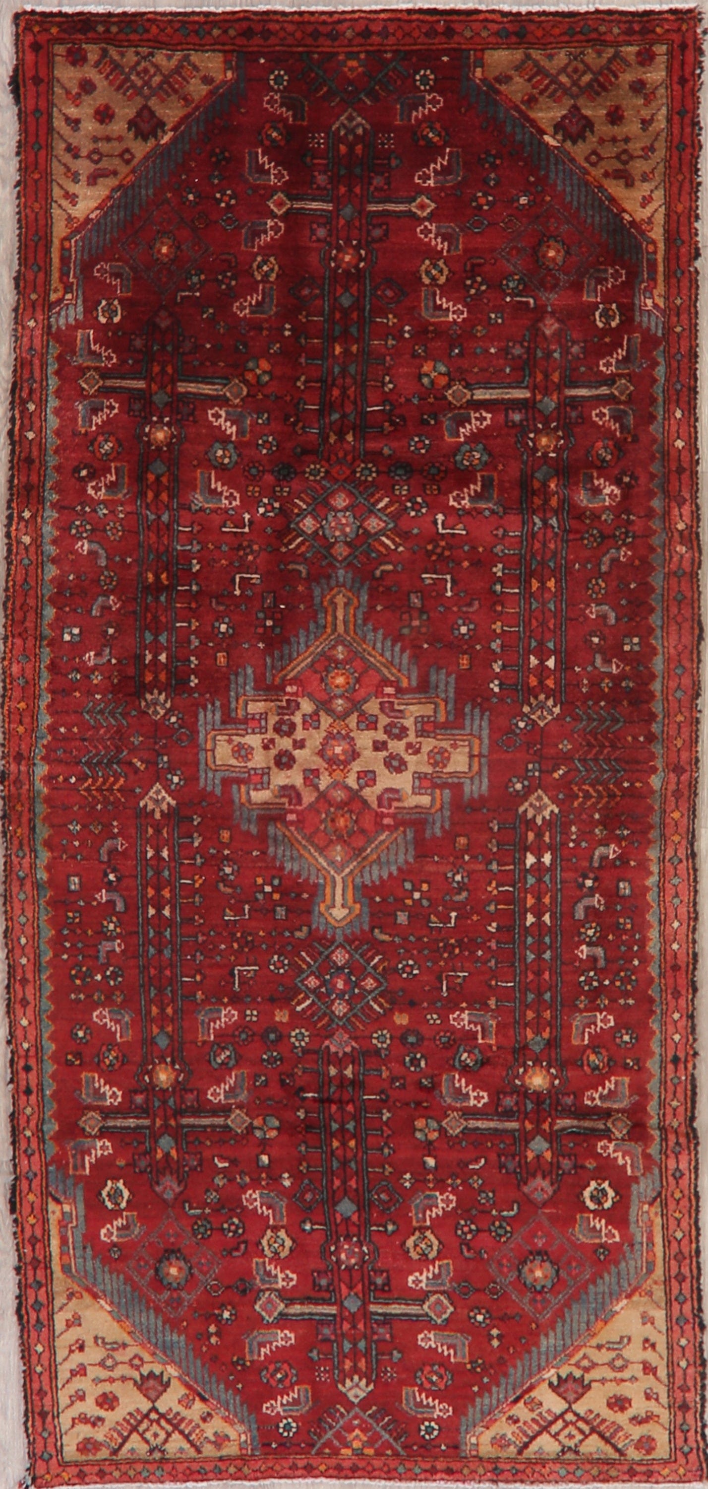 Tribal Red Hamedan Persian Runner Rug 4x8