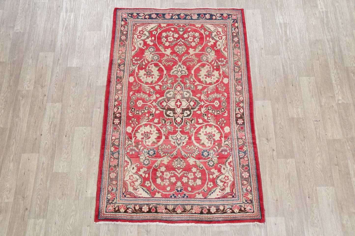 Floral Red Sarouk Persian Area Rug 4x7