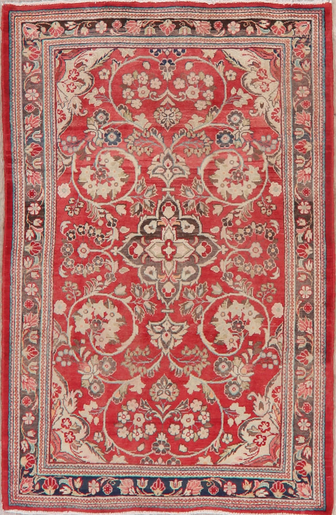 Floral Red Sarouk Persian Area Rug 4x7