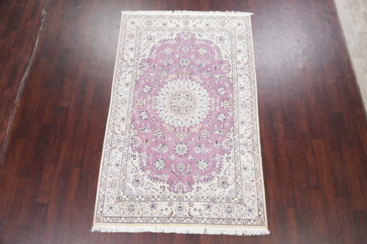 Light Purple Floral Nain Persian Area Rug 5x8