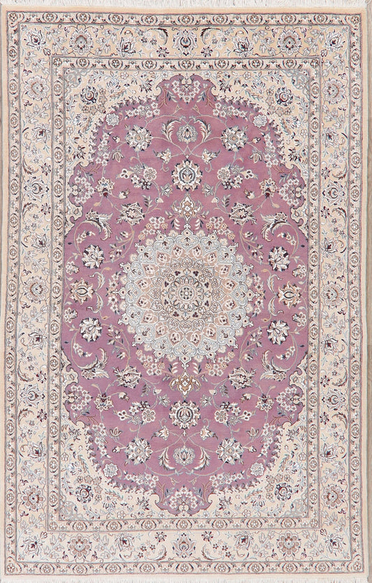 Light Purple Floral Nain Persian Area Rug 5x8