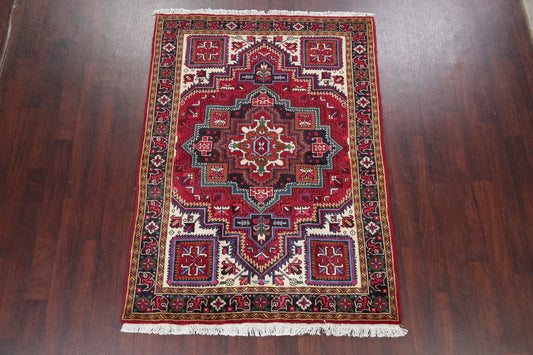 Geometric Red Heriz Persian Area Rug 5x7