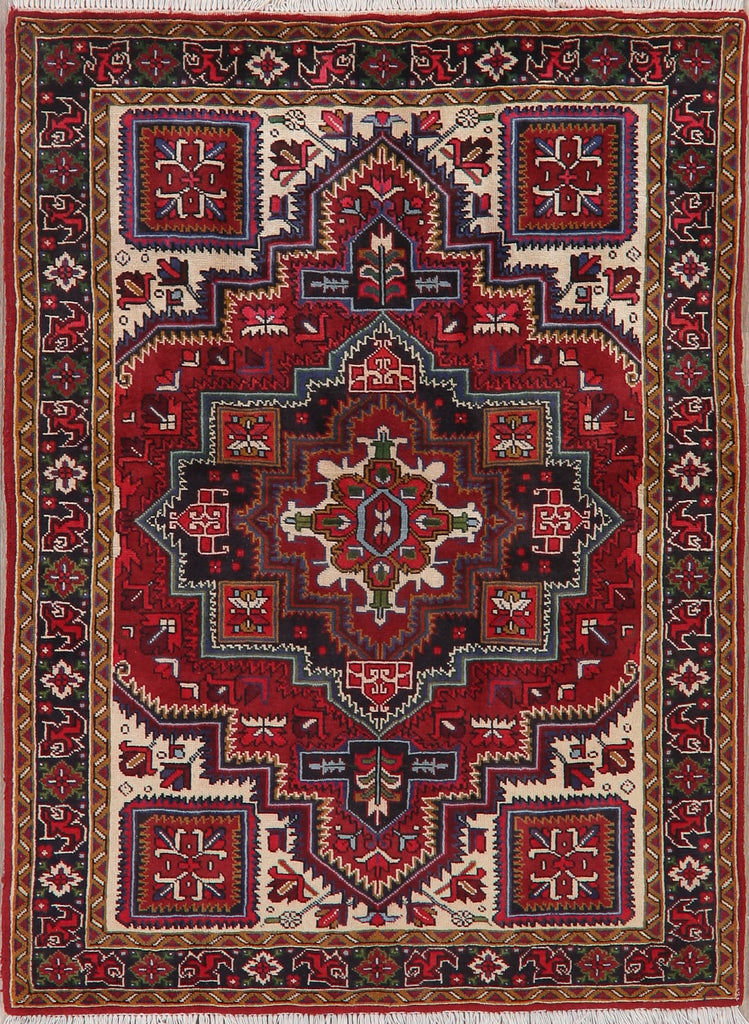 Geometric Red Heriz Persian Area Rug 5x7