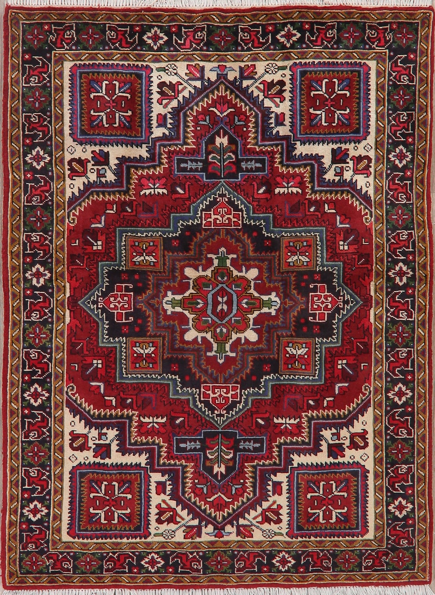 Geometric Red Heriz Persian Area Rug 5x7