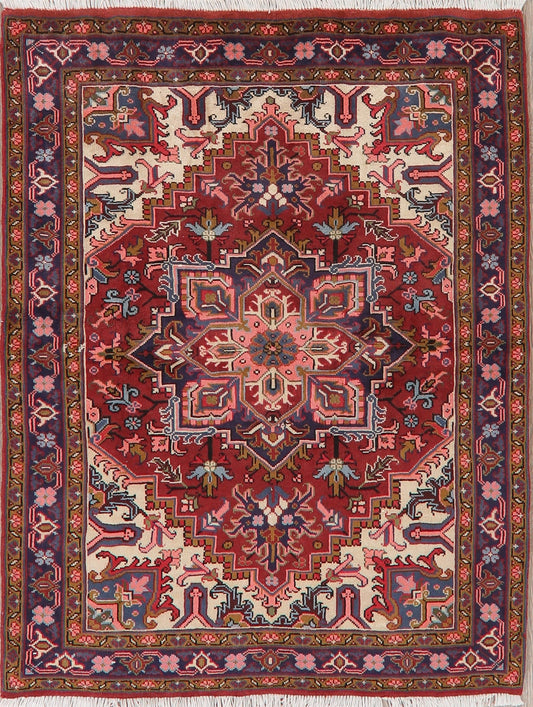 Geometric Red Heriz Persian Area Rug 5x6