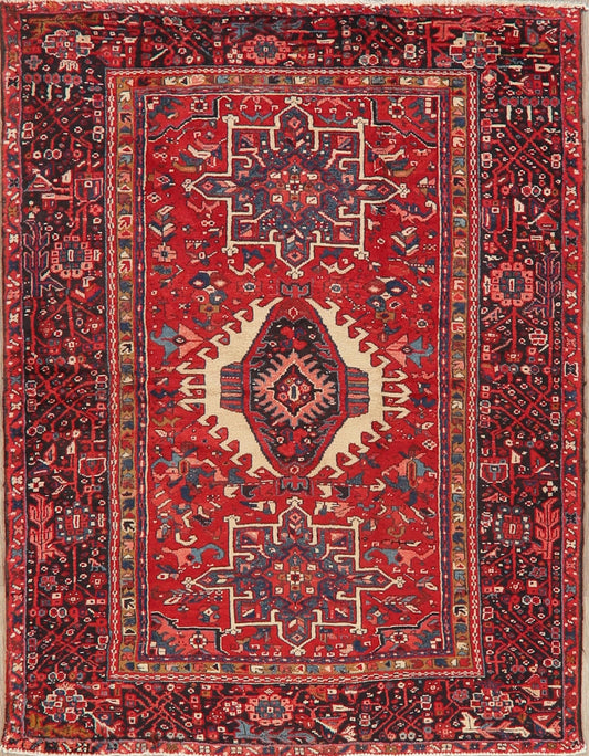 Red Tribal Geometric Gharajeh Persian Area Rug 5x6