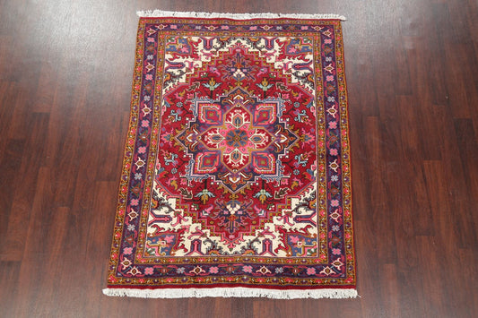 Geometric Red Heriz Persian Area Rug 5x6