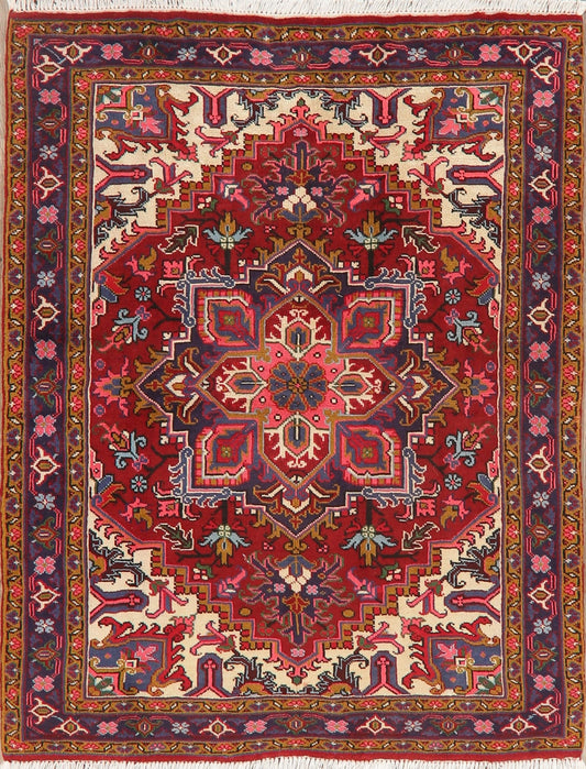 Geometric Red Heriz Persian Area Rug 5x6