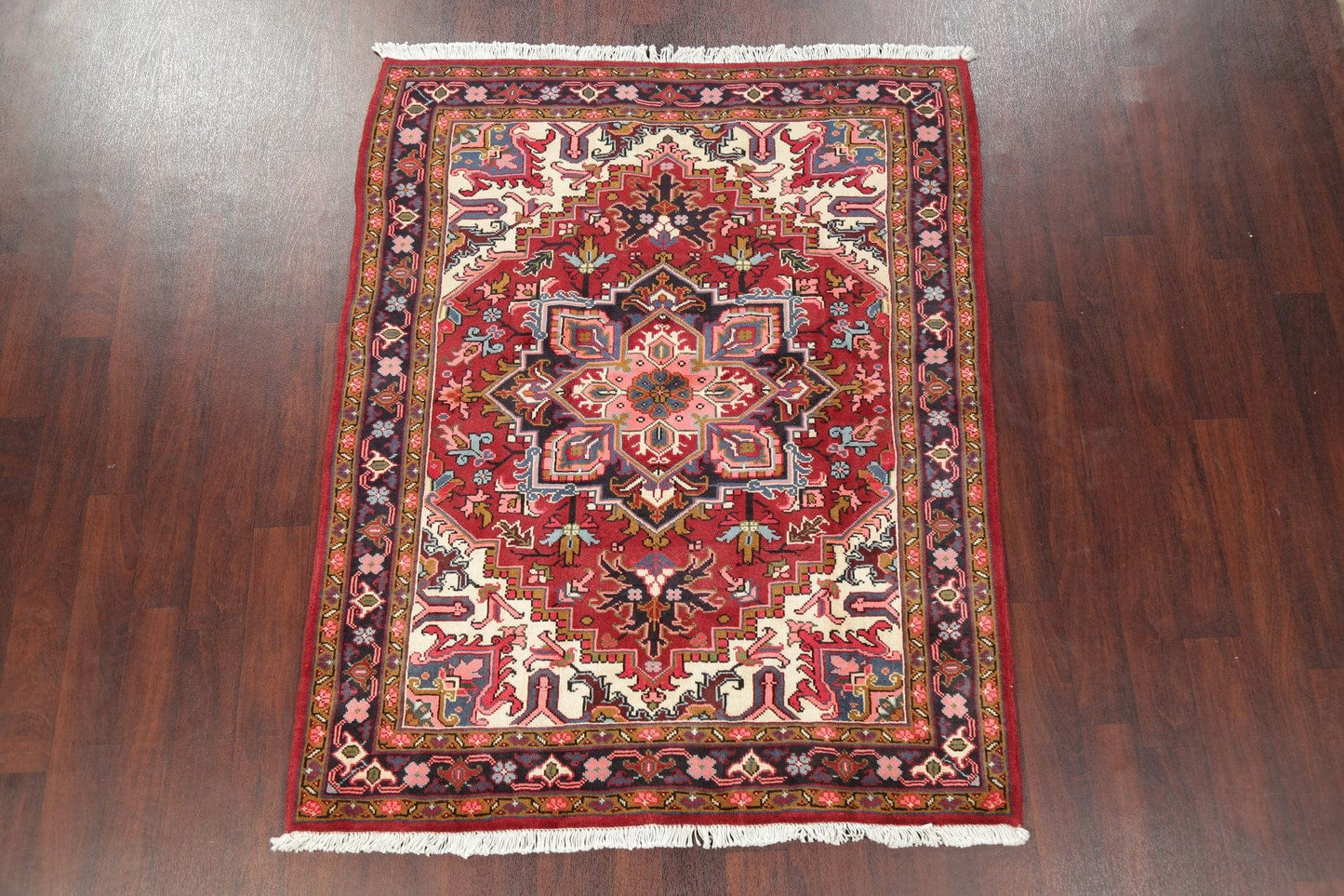 Geometric Red Heriz Persian Area Rug 5x6