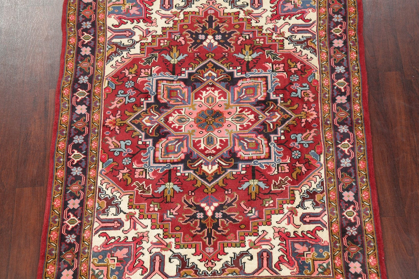 Geometric Red Heriz Persian Area Rug 5x6