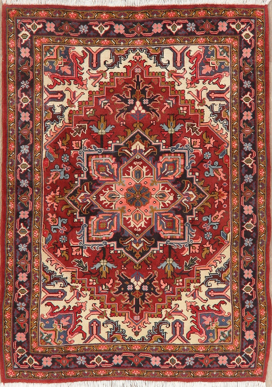 Geometric Red Heriz Persian Area Rug 5x6