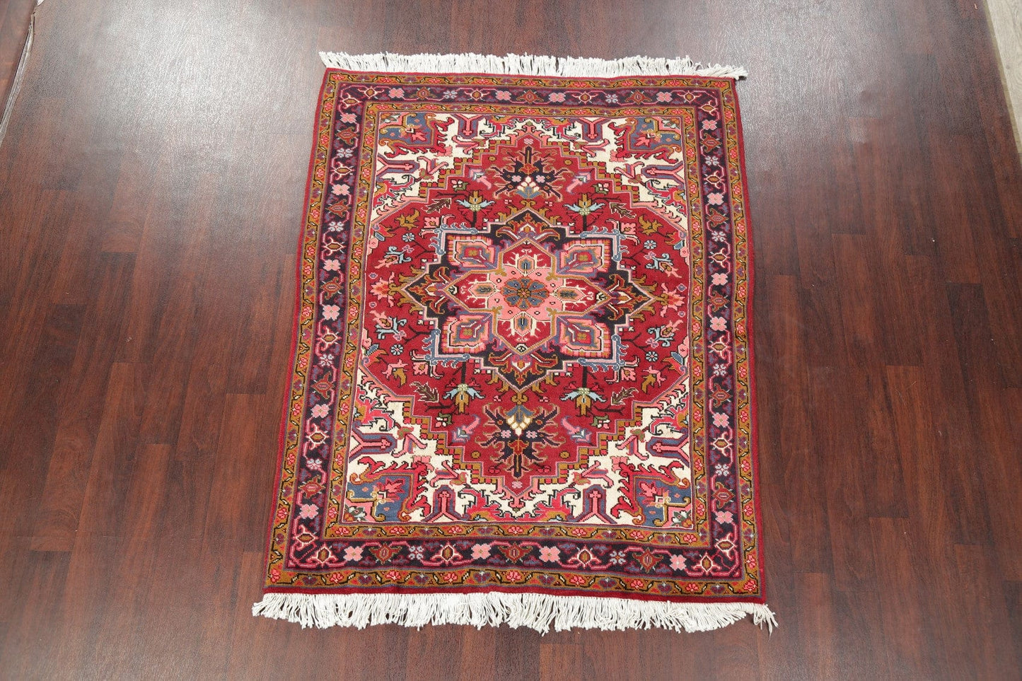 Geometric Red Heriz Persian Area Rug 5x6