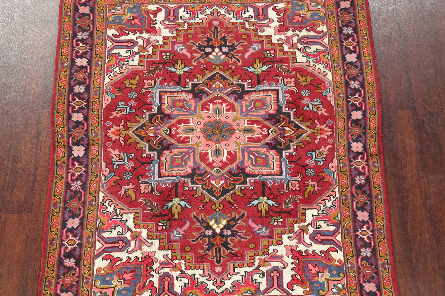 Geometric Red Heriz Persian Area Rug 5x6