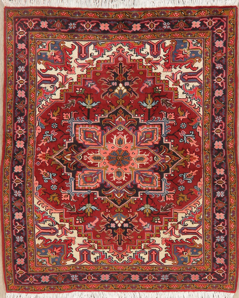 Geometric Red Heriz Persian Area Rug 5x6