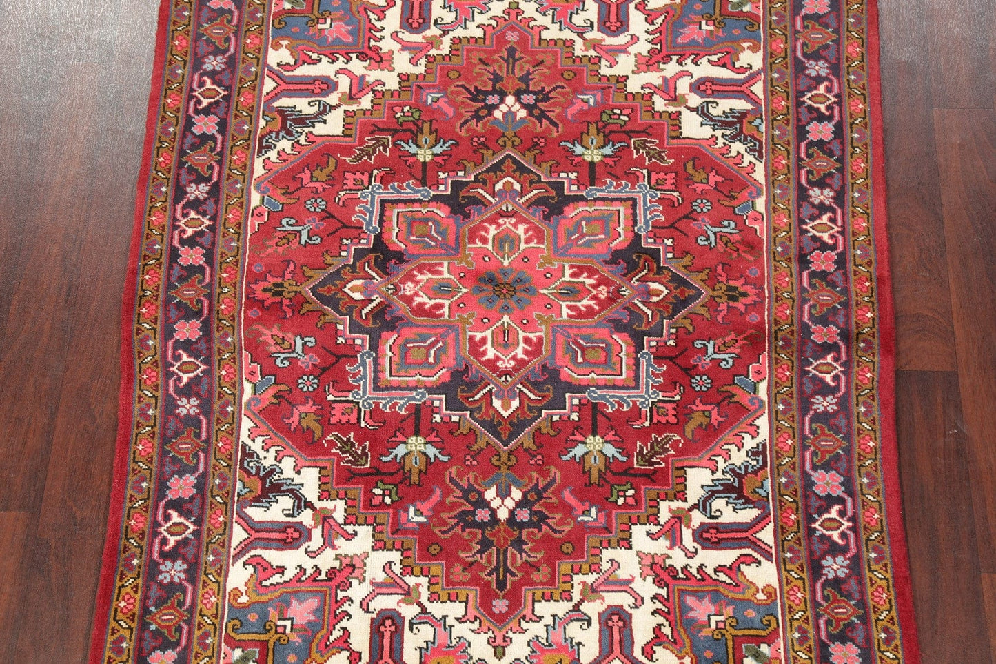 Geometric Red Heriz Persian Area Rug 5x6