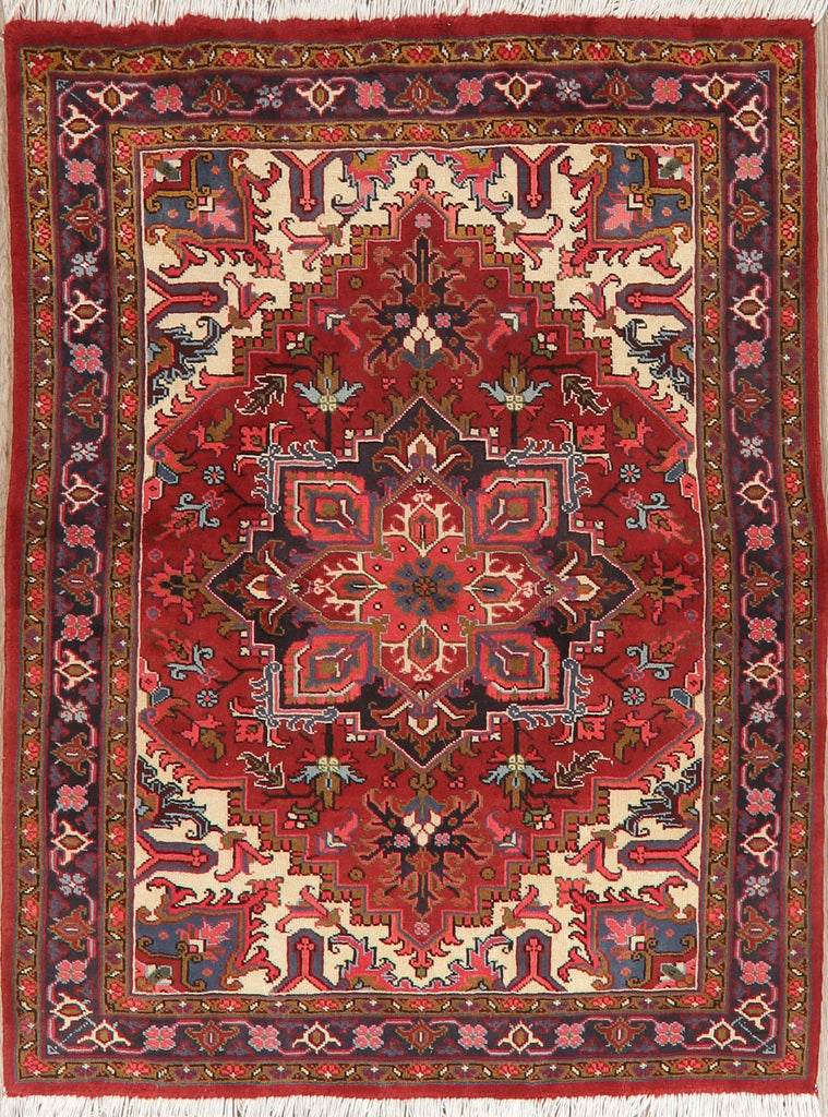 Geometric Red Heriz Persian Area Rug 5x6