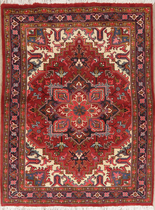 Geometric Red Heriz Persian Area Rug 5x6