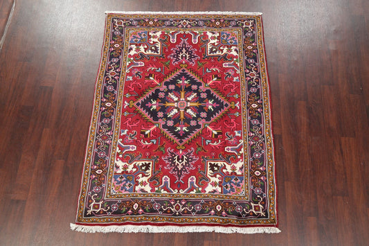 Geometric Red Heriz Persian Area Rug 5x7