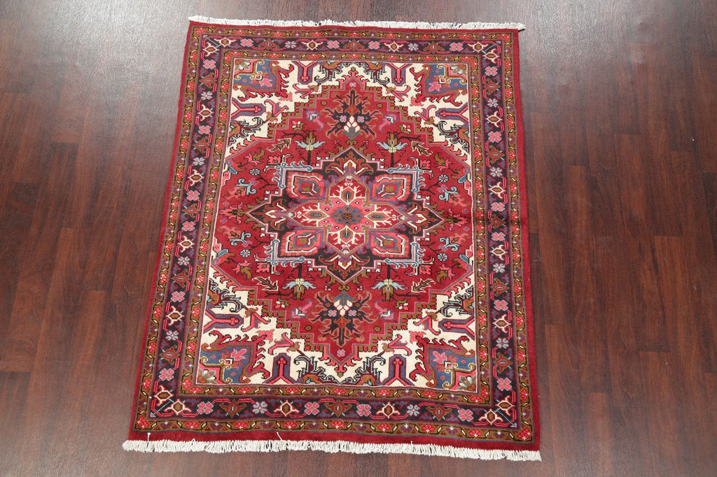 Geometric Red Heriz Persian Area Rug 5x6