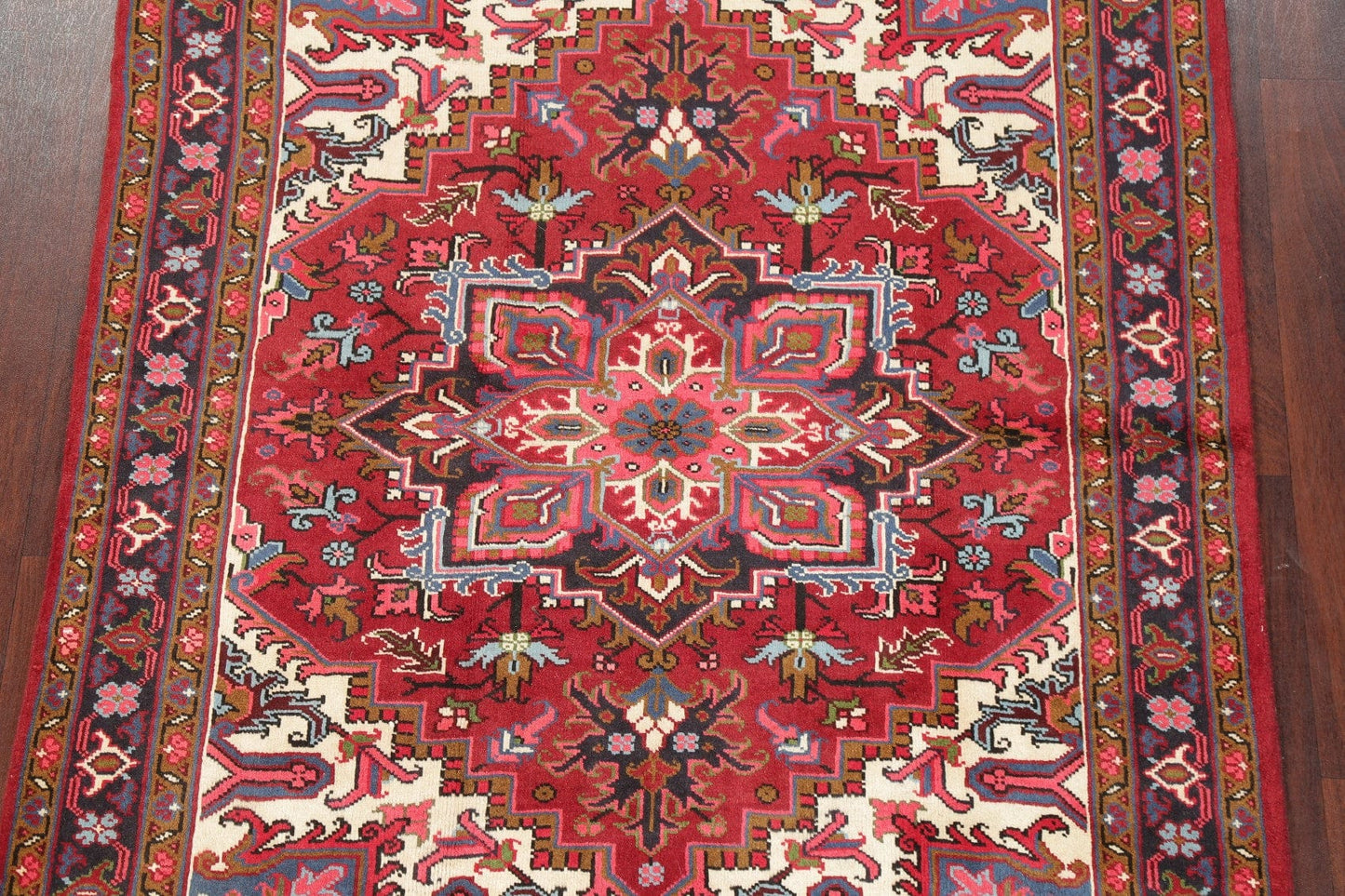 Geometric Red Heriz Persian Area Rug 5x6