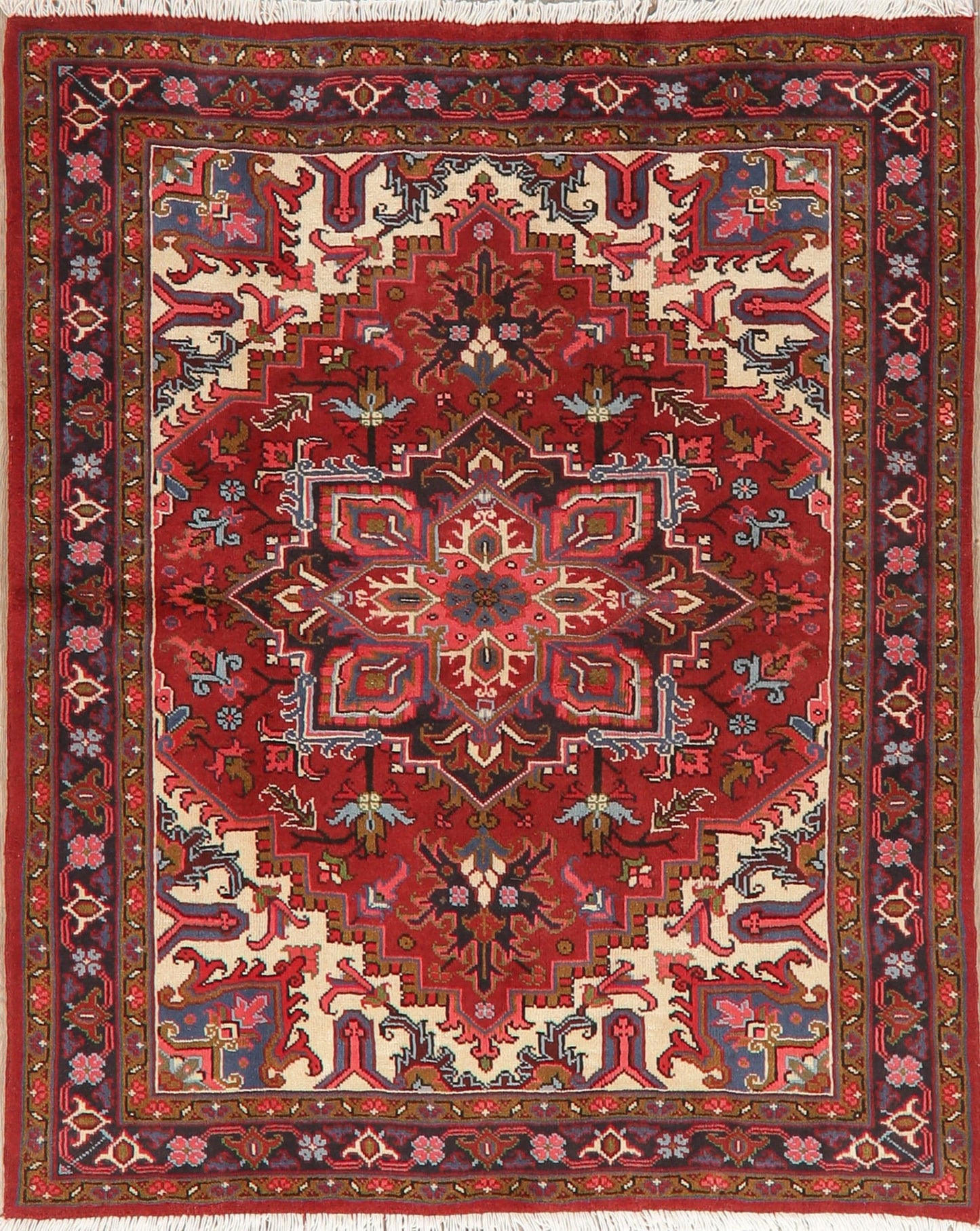 Geometric Red Heriz Persian Area Rug 5x6