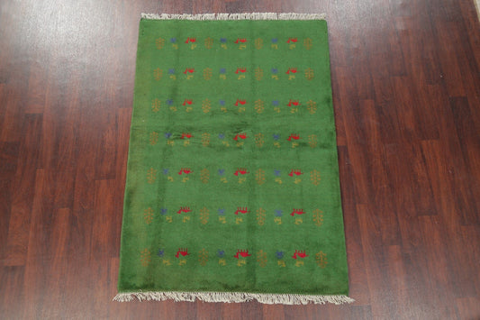 Animal Pictorial Green Gabbeh Shiraz Persian Wool Rug 4x6