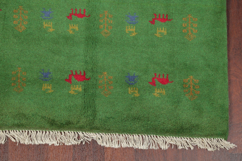 Animal Pictorial Green Gabbeh Shiraz Persian Wool Rug 4x6