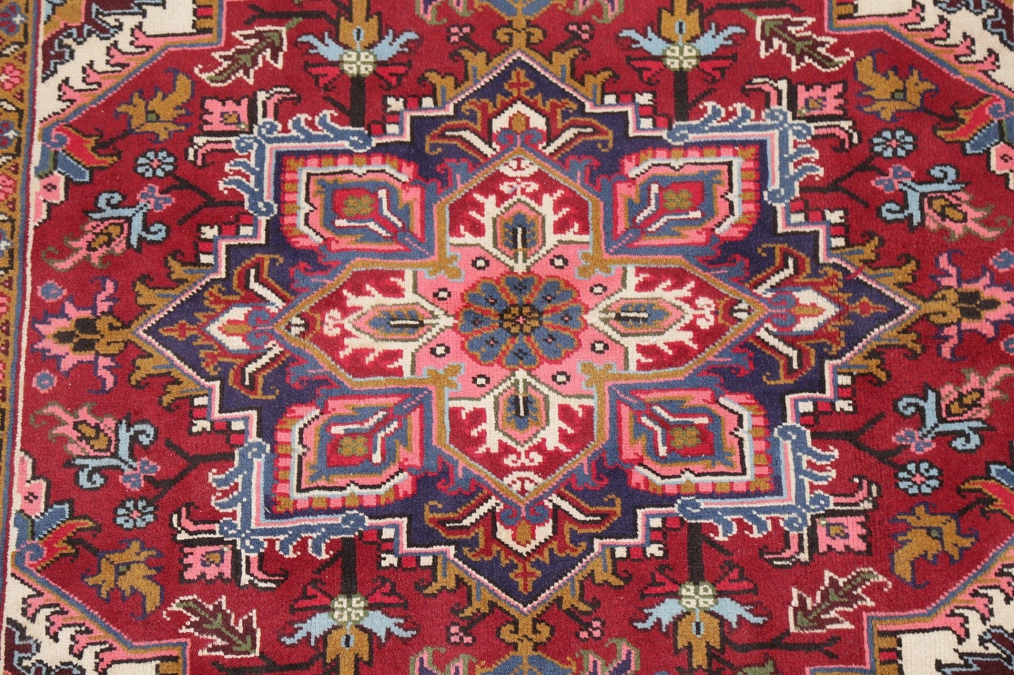 Geometric Red Heriz Persian Area Rug 5x6