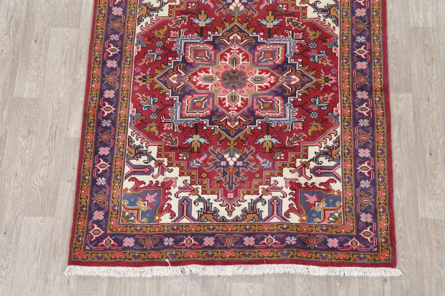 Geometric Red Heriz Persian Area Rug 5x6