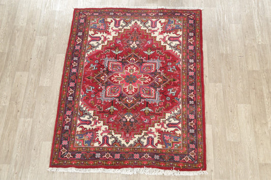 Geometric Red Heriz Persian Area Rug 5x6