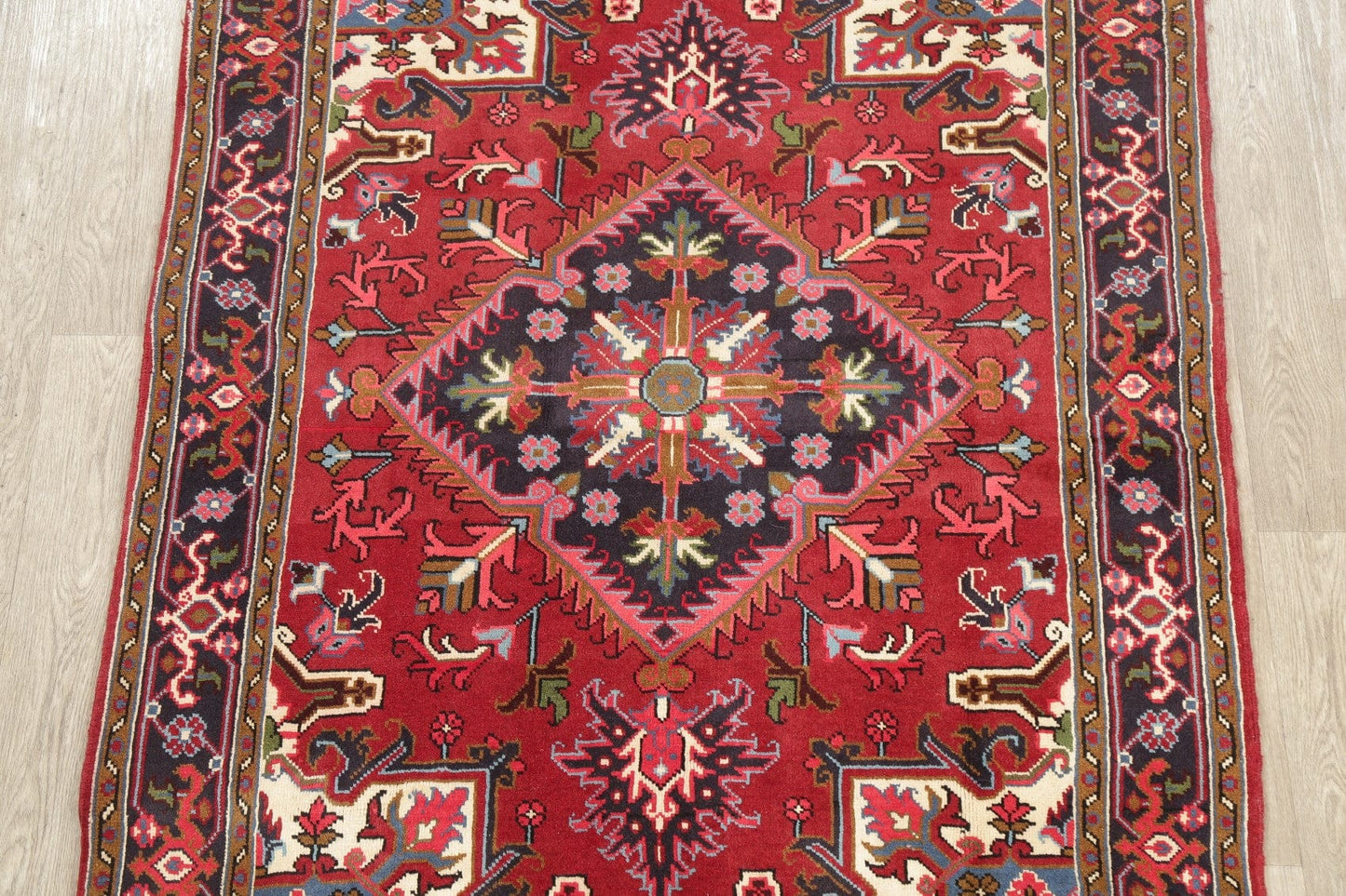 Geometric Red Heriz Persian Area Rug 5x7