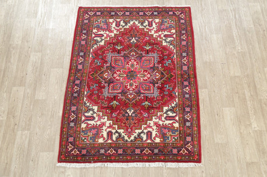 Geometric Red Heriz Persian Area Rug 5x7