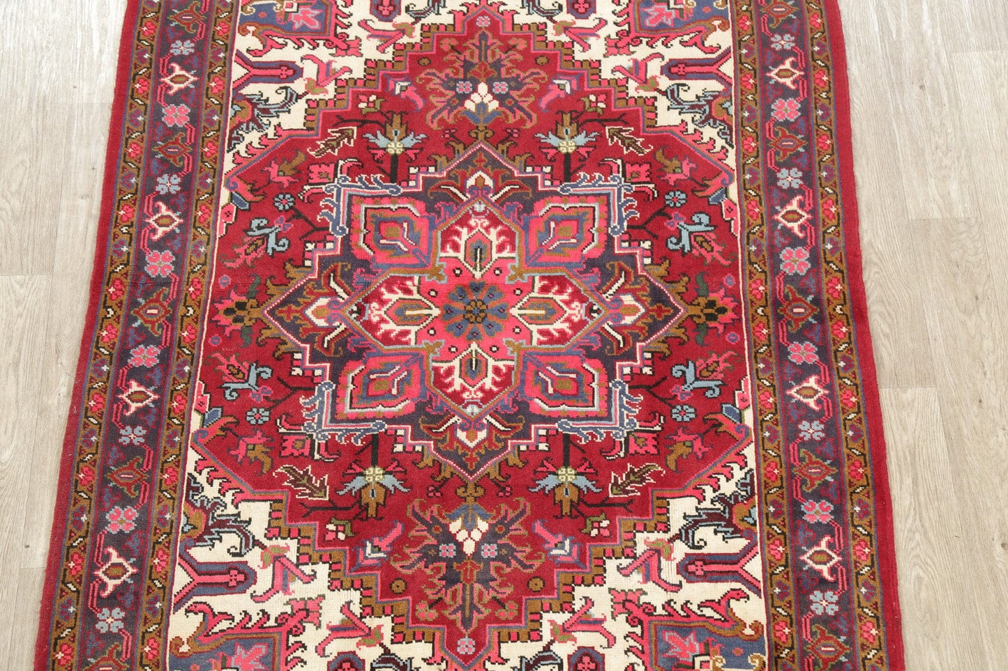 Geometric Red Heriz Persian Area Rug 5x7