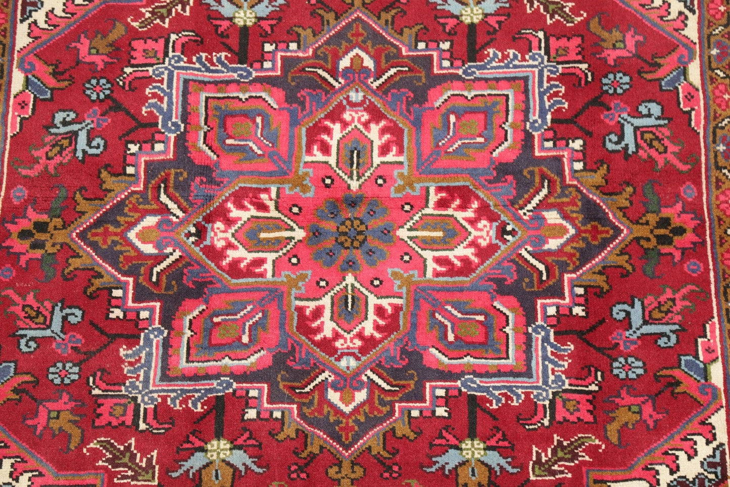 Geometric Red Heriz Persian Area Rug 5x7