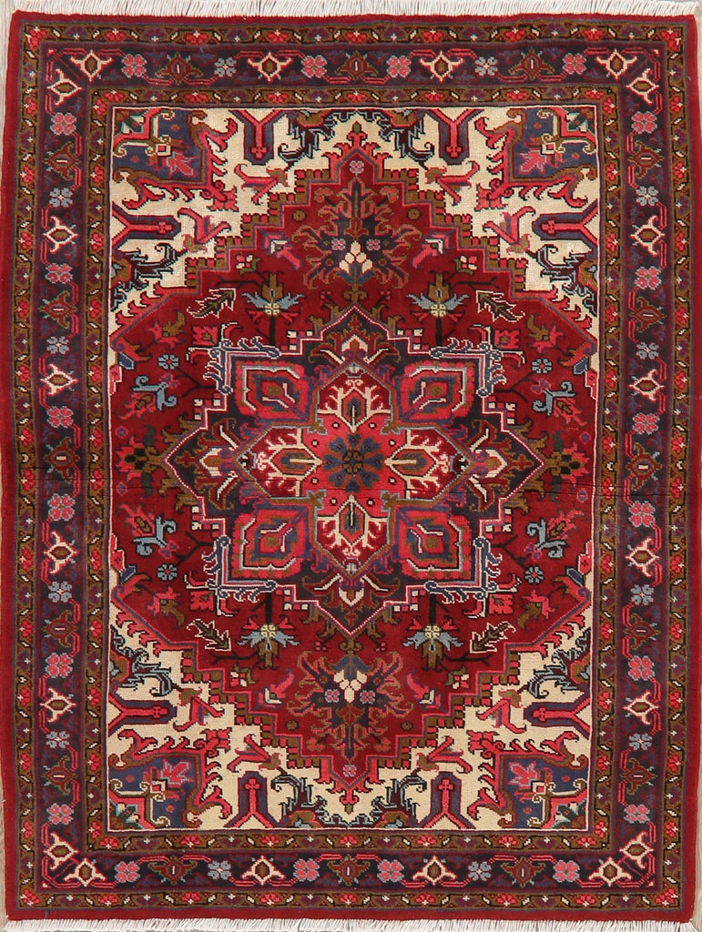 Geometric Red Heriz Persian Area Rug 5x7