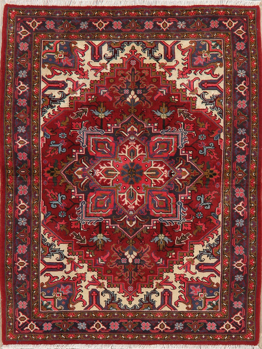 Geometric Red Heriz Persian Area Rug 5x7