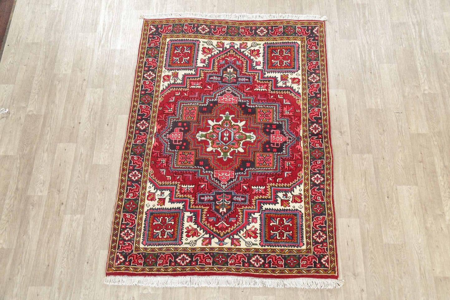 Geometric Red Heriz Persian Area Rug 5x7