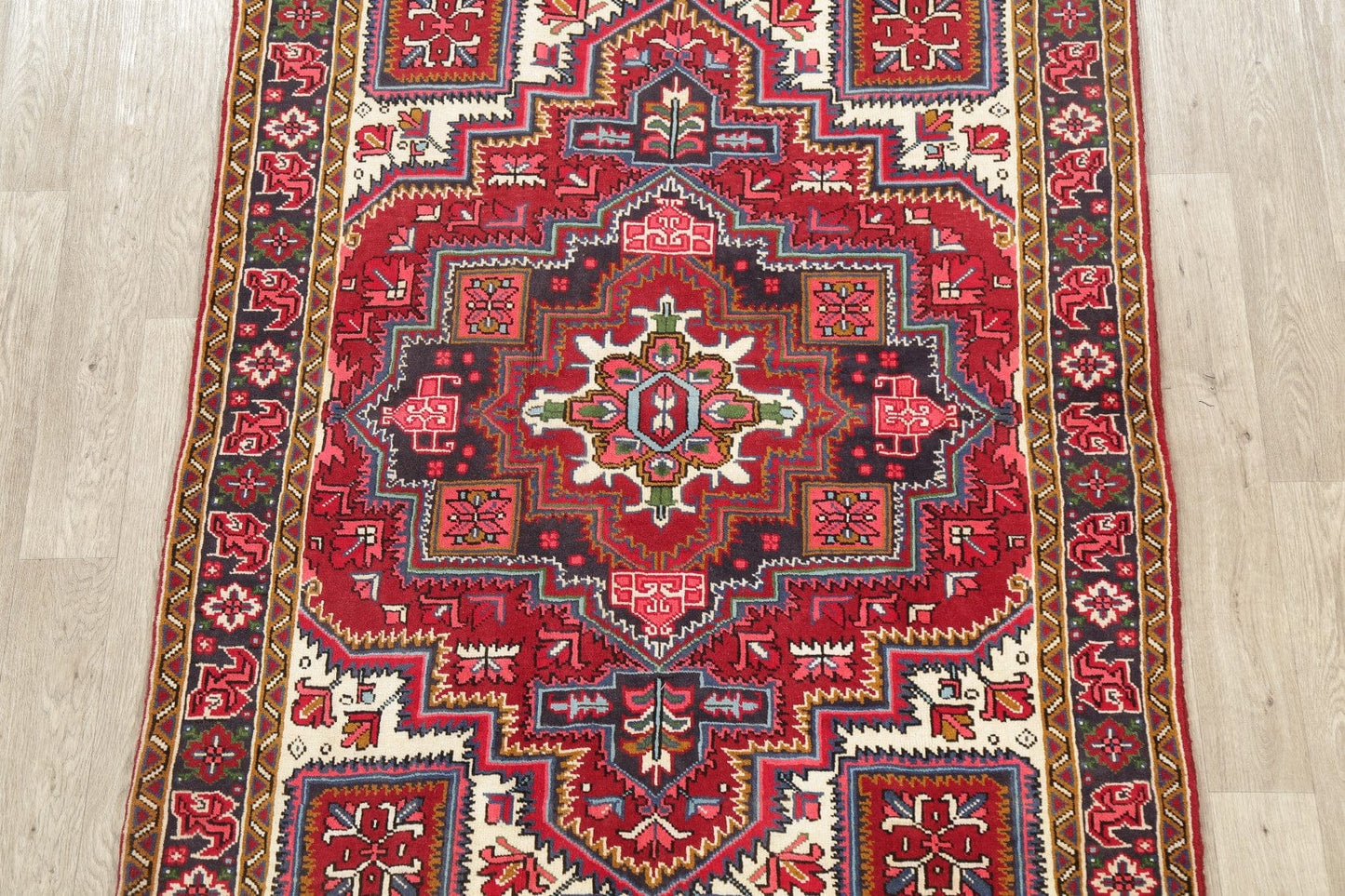 Geometric Red Heriz Persian Area Rug 5x7