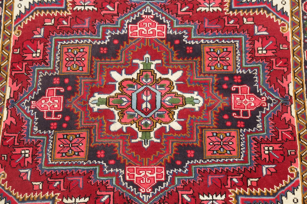 Geometric Red Heriz Persian Area Rug 5x7