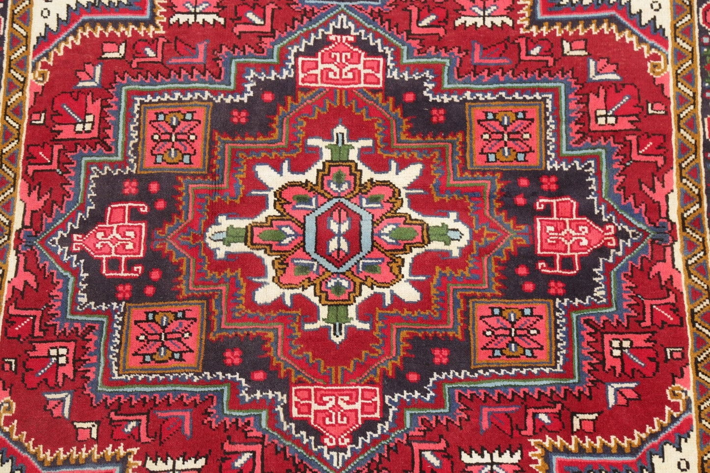 Geometric Red Heriz Persian Area Rug 5x7