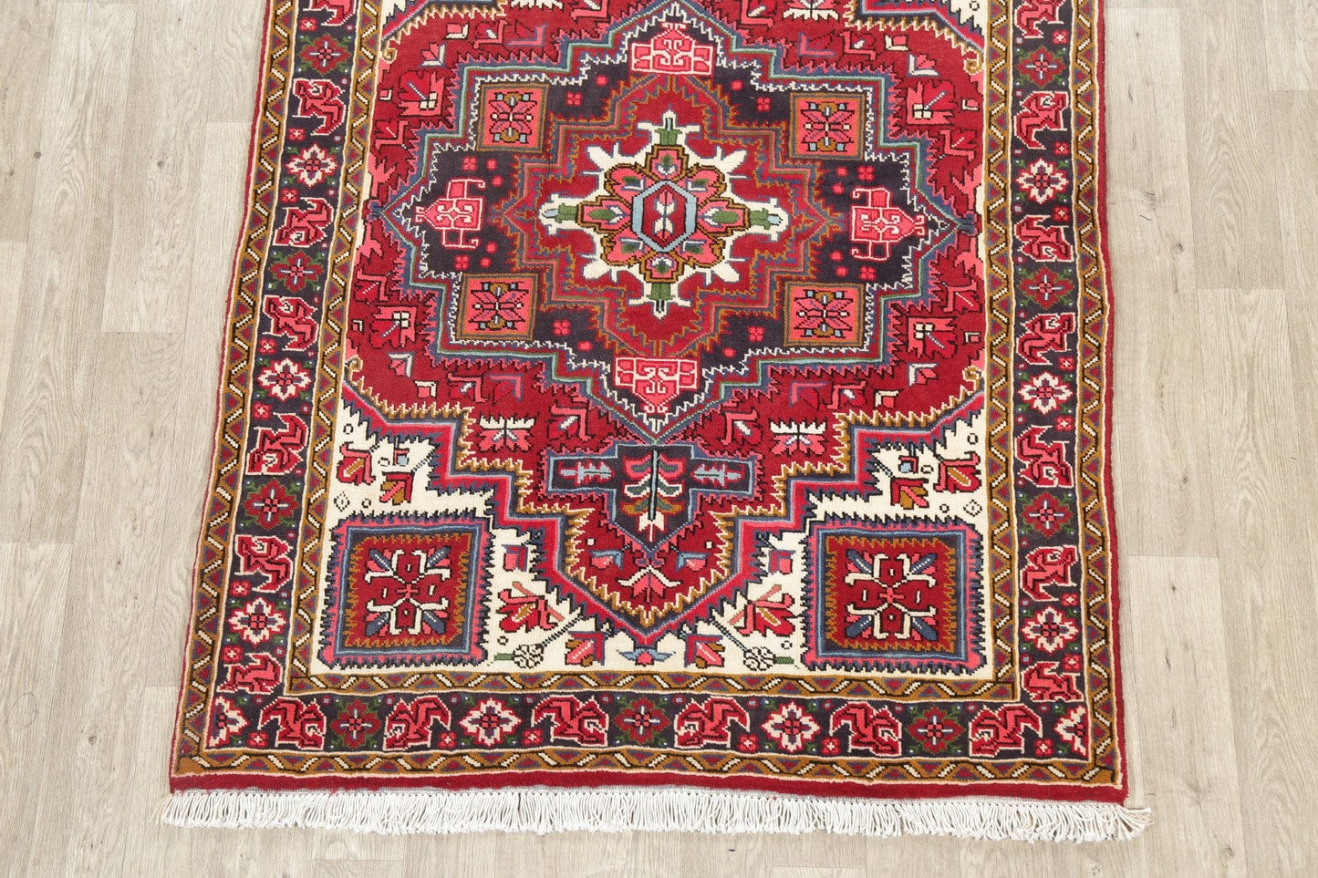 Geometric Red Heriz Persian Area Rug 5x7