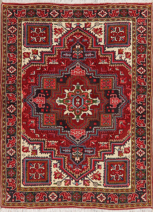 Geometric Red Heriz Persian Area Rug 5x7