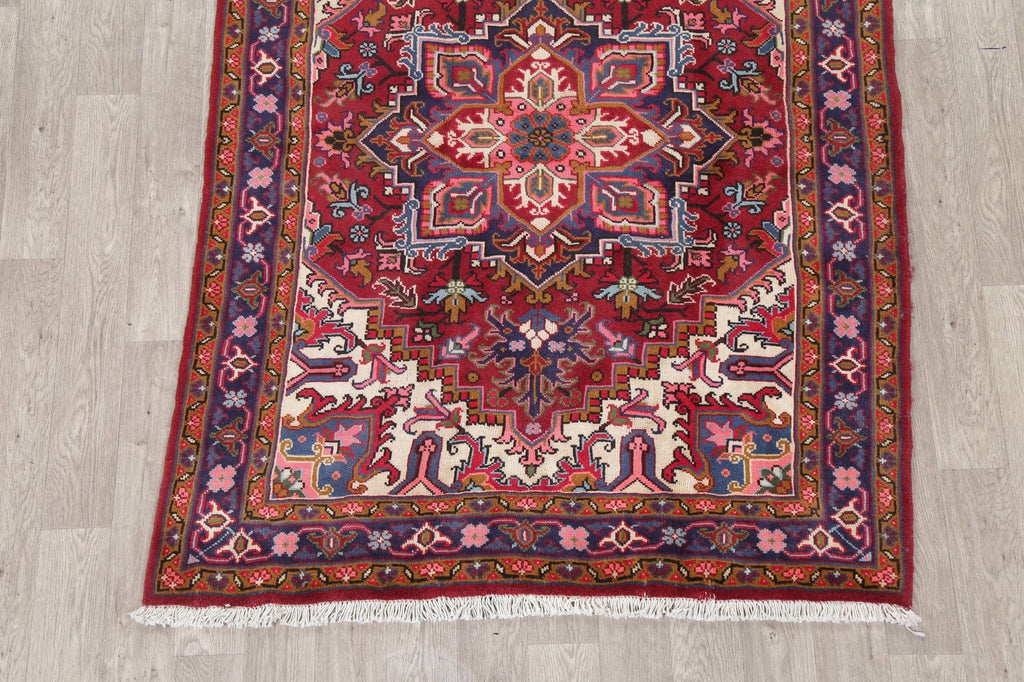 Geometric Red Heriz Persian Area Rug 5x7