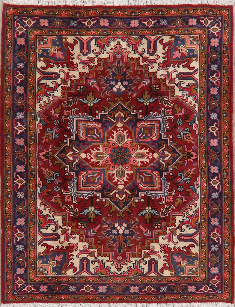 Geometric Red Heriz Persian Area Rug 5x7