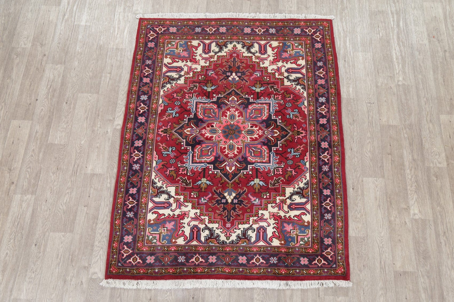 Geometric Red Heriz Persian Area Rug 5x6